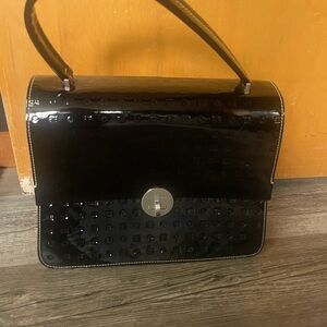Elegant Black Arcadia Italian Leather patent Handbag